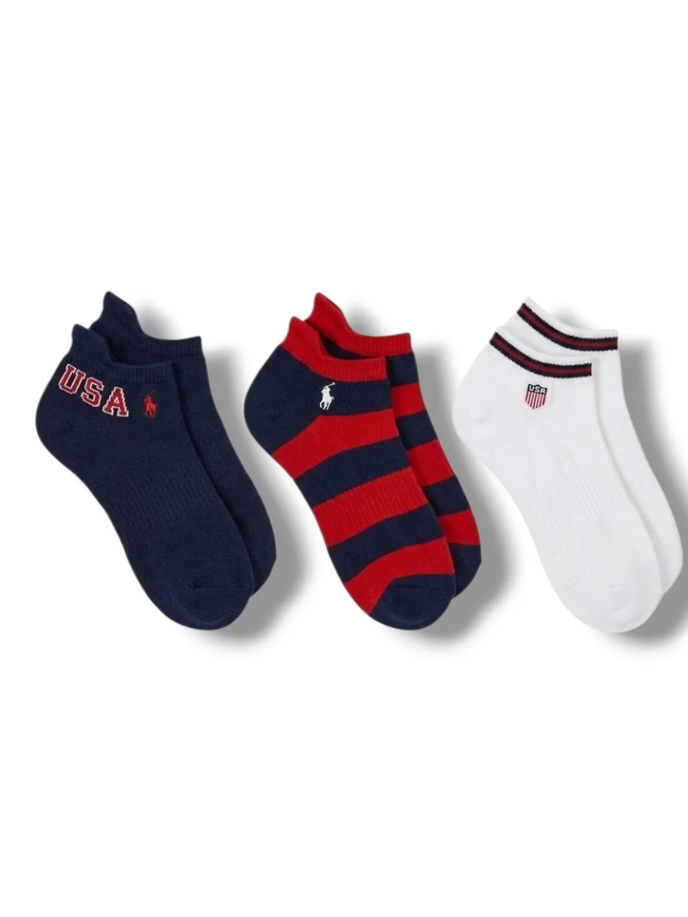 Polo by Ralph Lauren Low-Cut Athletic Socks - Navy, Red & White (3-Pack) XL